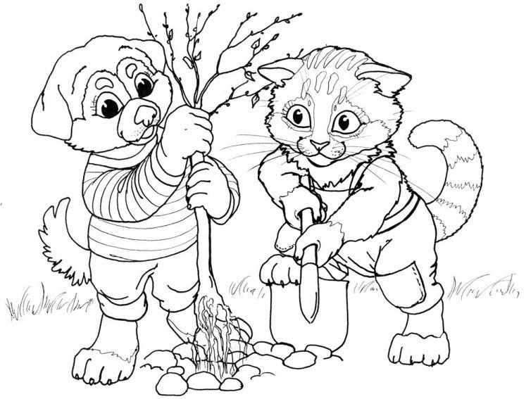 Раскраска Кошка и собака - детские раскраски распчеатать бесплатно
