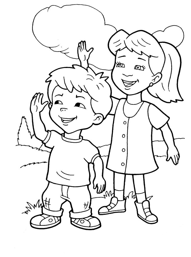 Раскраска Девочка и мальчик - детские раскраски распечатать бесплатно