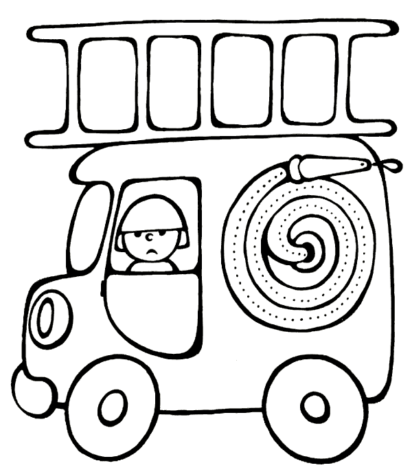 Раскраска Мультяшная пожарная машина для детей