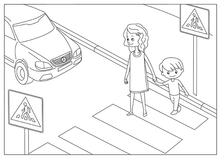 Раскраска Знаки и Правила Дорожного движения распечатать бесплатно в формате а4 для детей