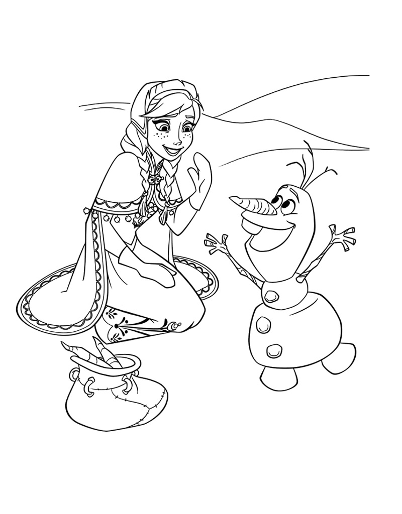 Раскраска Холодное Сердце снеговик Олаф и подснежник