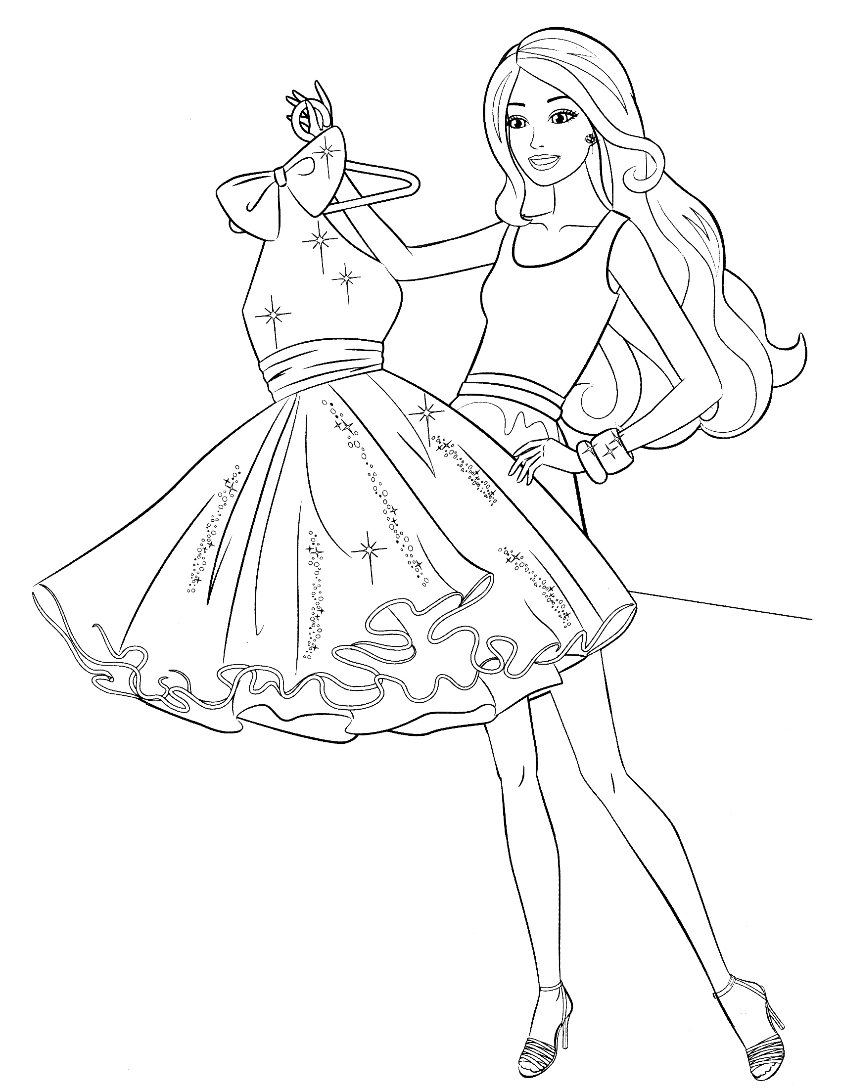 Раскраска «Аниме девушка в платье с бантиком»