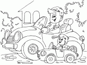Раскраска Папа и сын на машинах