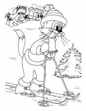 Кот Леопольд на лыжах